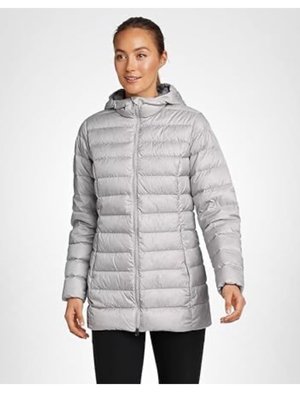 Eddie Bauer Women's Light Gray Quilted Cirruslite Down Parka Hooded Puffer Coat